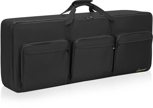 LASUK 61 key Keyboard Case (Size:40.5x6x15.7), Keyboard Gig Bag Case with Adjustable Straps and 6-Pocket for Keyboard Accessaries, 61 key Electric Piano Keyboard Gig Bag