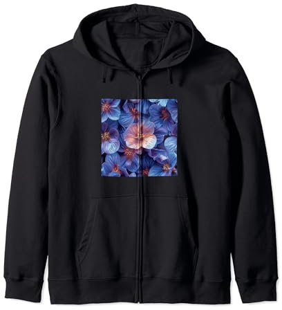 Bergenia Flower Pattern Graphic Zip Hoodie