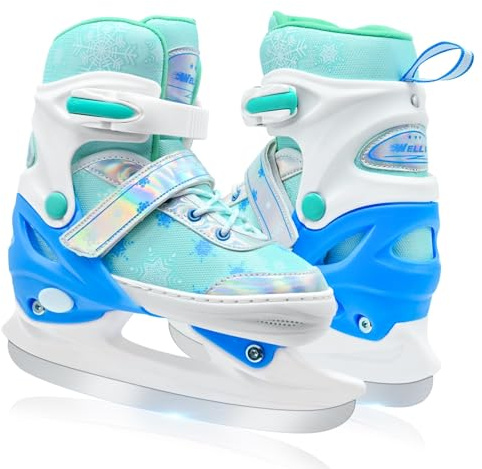 WELLWON Ice Skate for Kids Boys Girls, Adjustable Blades Iceskates, Ice Hockey Skates Size S for Beginner Age 4-6