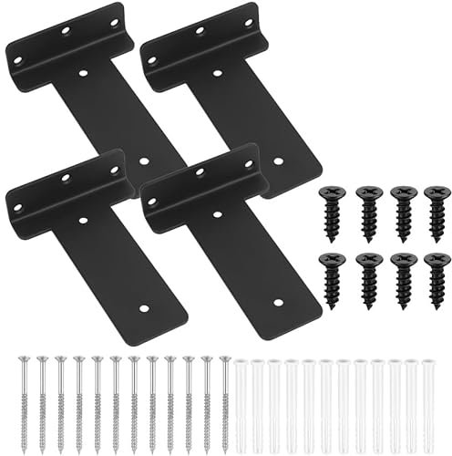 4 Pezzi Staffe per Mensole Pesanti, 150mm Reggi Mensola da Muro, Staffa per Mensola, Staffe a L in Metallo, Supporti per Scaffali, Mensole Montate a Parete, Nere