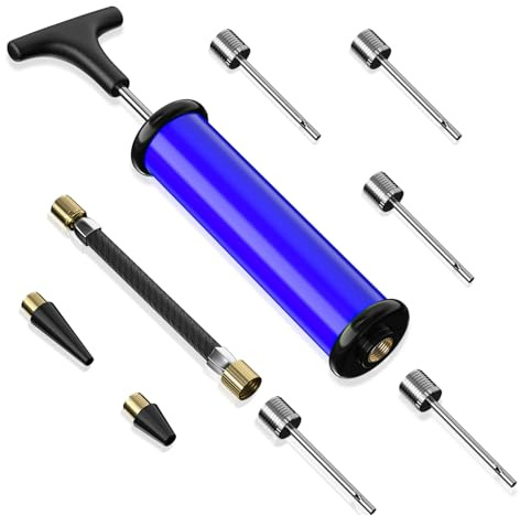 Ball Pump,Sports Ball Pump with 5 Needles, Nozzle,Extension Hose,Carry Bag,Push & Pull Inflator System,Perfect for Volleyball,Basketball,Football,Soccer,Swim Inflatables,Water Polo, Blue
