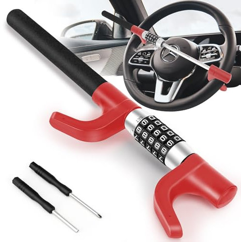 LAMA 5 Digit Combination Car Steering Wheel Lock, Password Code Steering Lock, Retractable Keyless Heavy Duty Steering Wheel Lock, Universal Anti-Theft Car Steering Fit for Cars, Trucks, Vans, SUVs