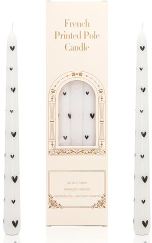 Dinner Candles, 10'' Prints Tapered Candles Party Decor, Non Drip Long Non Scented for Candlesticks Table Dinner Valentine's Day Home Afternoon Tea Decoration 2PCS (White Heart)