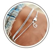 DORANA Anklets for Women Silver Waterproof Initial Anklets with Letter Heart Charm Women Adjustable Ankle Chains Foot Gift for Her Initial Foot Jewelry,G