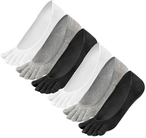 Soleeya 6 Pares Calcetines Mujer Invisibles Pinkies con Dedos Verano 34-37, Transpirables Deportivos Calcetines Cortos Bajo de Dedos Mujer Algodon con Silicona Antideslizante
