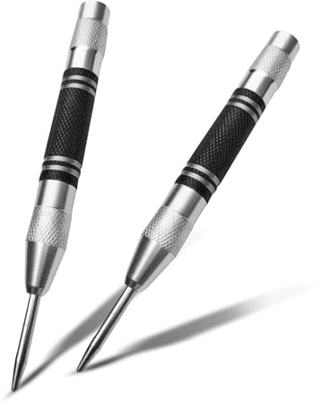 Automatic Center Punch 2-Pack - Heavy-Duty Steel Centre Punch with Non-Slip Handle - Precision Drilling Guide for Woodworking, Metalworking & DIY​(Centre Punches)​