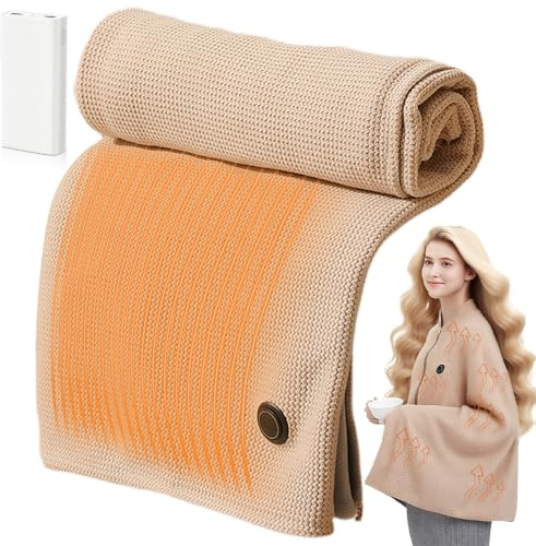 Rppiup Portable USB Heated Blanket, 10000mAh Battery Powered 2-in-1Soft Wearable Heated Shawl Blanket with Zipper, 150 * 80cm & 3 Heating Levels Electric Throw Blanket for Office Home Travel Camping