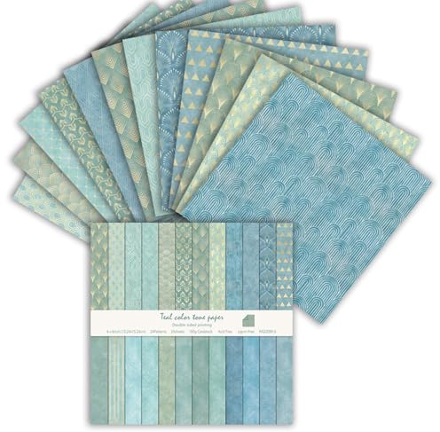 Carta decorativa double-face per scrapbooking, 15 x 15 cm, 160 g/m², per scrapbooking, diario spazzatura e creazione di biglietti, ideale per album di ritagli e lavori con la carta, 24 fogli (blu