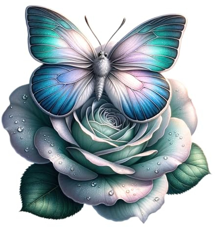 Teal Tea Rose Butterfly Flower Vinyl Decals, Floral Decor, Wall Stickers | Cover Marks, Opaque Finish, No White Edges, Weatherproof, UK Manufactured, 20cm, 7cm, Use on Laptops, Tiles, Phones and Cars