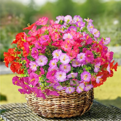 TINA Kunstblumen wie Echt, 8 Bündel Künstliche Blumen Balkonpflanzen Outdoor Wetterfest, Fake Blumenstrauß UV-beständig Frühlingsdeko Gefälschte Blumen Deko Frühling für Innen Draußen Balkon