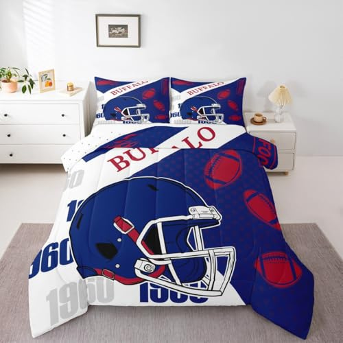 Loussiesd Juego de ropa de cama con diseño de búfalo de fútbol, tamaño King, para niños y niñas, regalo para fanáticos de la ciudad del fútbol, microfibra, 3 piezas con 2 fundas de almohada