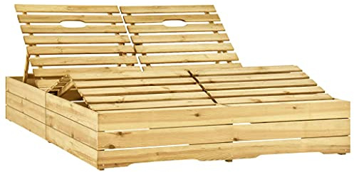 RMIHSJG Lettino doppio prendisole, verde, in legno di pino impregnato, set da 4 sedie da giardino, schienale regolabile, resistente alle intemperie, in legno, per terrazze, Relax