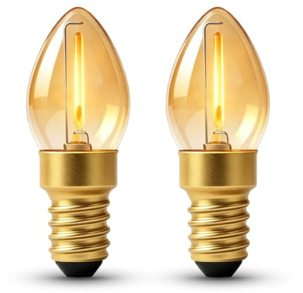 Wieyily Ampoule Veilleuse LED E14 0.5W, C7 Mini Ampoules Bougie Blanc Chaud 2200K, Ampoule E14 Filament LED Vintage Ambrée pour Lampe de Sel, Décorative, 5W Équivalent, Non Dimmable, Lot de 2