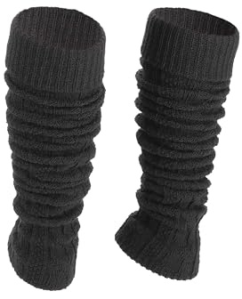 Ateena Wool Leg Warmers for Ladies, Soft Winter Knit Crochet Anklewarmers in Braid Pattern, Women's Gaiters for Dance or Ballet, Chunky Boot Cuffs in One Size, Black