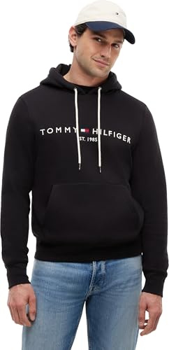 Tommy Hilfiger Sweat à Capuche Homme Core Tommy Logo avec Capuche, Noir (Jet Black), S