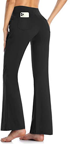 MOVE BEYOND Pantalones de Yoga Bootcut para Mujer con 4 Bolsillos Pantalón Corte de Bota de Cintura Alta para Vestir Pilates Fitness Entrenamiento, Largos, Negro, XL