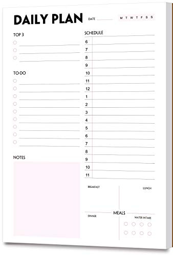 Nokingo Daglig planeringsblock – A5-kalender, schemaläggare, organiserare med prioritet, att göra-lista, möten, anteckningar, måltider och vattenintagningsspårare, 50 odaterade avrivningsblad, 14,8 x