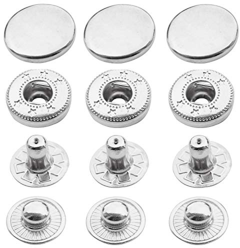 Trimming Shop 20 mm S - Botones de presión de resorte de 4 partes, duraderos y ligeros, sujetadores de metal para manualidades, chaquetas, reparación de ropa, bolsos, plata, 20 unidades