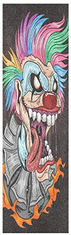 Mnsruu Lindo Payaso Calavera Unicornio Monopatín Papel de Lija Antideslizante Hoja Cinta de Agarre Lijas para Patineta Scooter Etiquetas engomadas (84 x 23 cm)