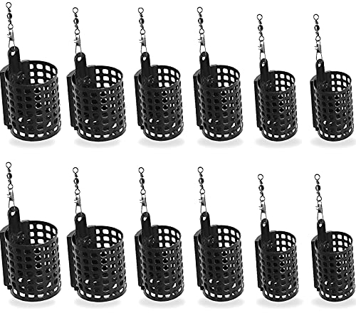 Futterkorb Feeder zum Angeln Metallkäfig mit Gewichte und Wirbel Snap Bleifrei Verschiedene Größe Set Round 10-60g 12Stück