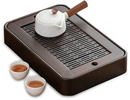 Hapivida Bandeja de Té Gongfu, Bandeja de Servicio de Madera Antideslizante con Almacenamiento de Agua, Juego de Té Chino Desmontable para Ceremonia del Té, Superficie Pulida para Uso en Mesa de Té