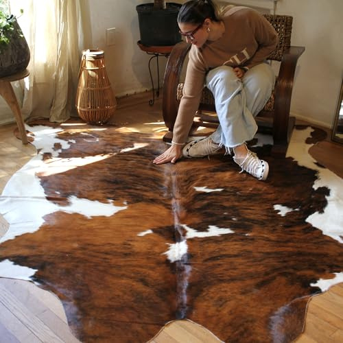 Appaloosa Cowhides Luxury Cowhide Rug 6x7-8ft - Genuine Natural Hide Rug, Silky Soft Tricolor Designer Area Rug for Living Room, Bedroom & High-End Modern Interiors (Medium Tricolor)