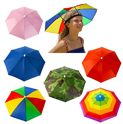 Ysglory 6 Pack Umbrella Hat for Kids Adult Rainbow Colorful Head Umbrella Cap for Sun 20 Inch Diameter Folding Waterproof Elastic Fishing Rain Hats for Outdoor Party Beach Hiking