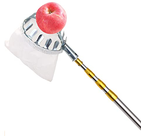 Obstpflücker mit Teleskopstiel 4m/13ft, Leichtes Apfelpflücker mit Baumwollbeutel zum Pflücken Apfel Birne Zitrone Orange, Erntehelfer Metall für Haus Obstgarten Bauernhof Garten Usw