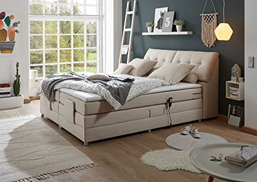 Froschkönig24 Concord 180x200 cm Boxspringbett Bett Ehebett mit Motor, Farbe wählbar, Ausführung:Variante 3, Stoffbezug:Artemis 1 Ivory Creme