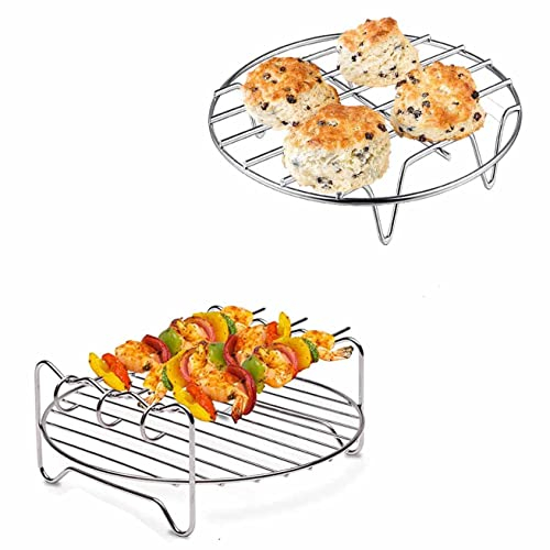 DDSHUN Air Fryer Rack Set Stainless Steel Air Fryer Grilling Rack Accessories 3 Skewers Multi-purpose Double Layer Rack Airfryer Grill Pan Barbecue, Roasting Oven, Air Fryer Cooking Rack - 2Pcs