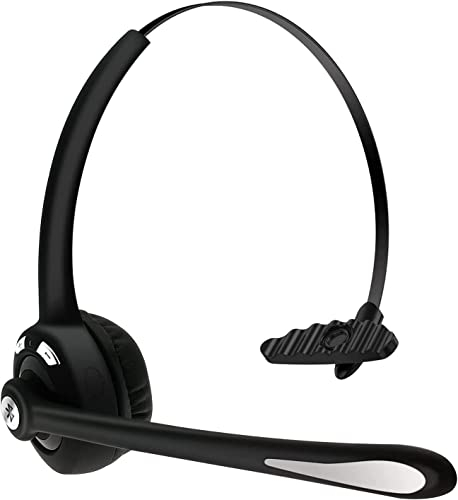 Caymuller Auricolare Bluetooth con microfono, V5.1, Cuffie on-ear wireless con cancellazione del rumore, pulsante di disattivazione audio per laptop, Skype, call center, ufficio, camionista