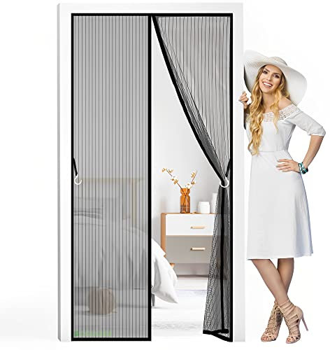 Mosquitera Magnética Para Puertas, 75 x 215 cm Cortina Mosquiteras Magnética de Malla Anti-insectos con,Sellado Automático,Fácil de Ensamblar, Negro