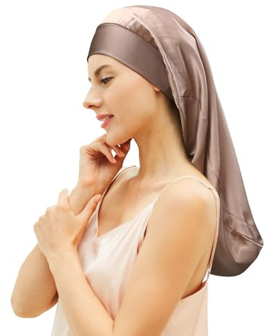 Desmend 19 Momme Bonnet Soie Cheveux Nuit Silk Bonnet Convient aux Cheveux Longs 32×60cm Qui XL (1 Pâte de Haricots)