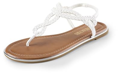DREAM PAIRS Women's Flat Sandals | Boho-inspired braided straps, shiny sparkling trim, 4mm thick latex insole, TPR anti-slip outsole