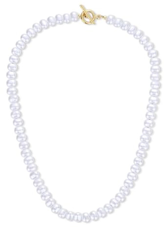 GAVU Collar para Hombre y Mujer de Perlas de Concha Blancas con Cierre T-Bar 60cm