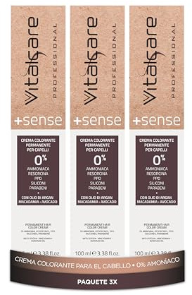 Vitalcare | +Sense, Colorazione Permanente Professionale, Crema Colorante Capelli, No Ammoniaca, Resorcina, PPD, Siliconi, Con Olio Di Argan, Macadamia e Avocado, 6/00 Biondo Scuro, 3 pz x 100ml