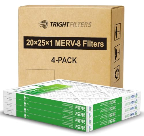 TRIGHTFILTERS 20 x 25 x 1 luftfilter 4-pack, MERV 8 veckat dammförsvar luftfilter ersättning luftkonditionering HVAC ugnsfilter, hållbar och lätt