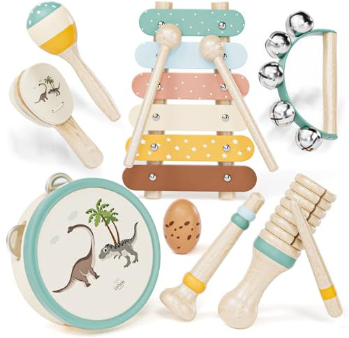 Lehoo Castle Musikinstrumente für Kinder, Montessori Holzspielzeug ab 2 3 Jahre, Instrumente Set mit Xylophone Trommel für Kindergarten, Musik Lernspielzeug Geschenk für Baby Mädchen Junge