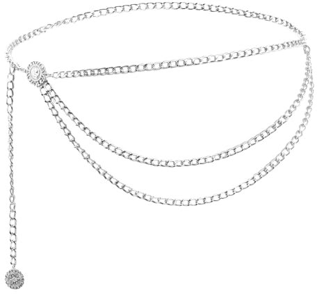 Focenat Taillenkette, Mehrschichtiger Taillenkettengürtel, Kettengürtel Gold, Gürtel Metall Damen, Verstellbare Taille Kette, Damen Gürtel für Frauen, Blusen, Jacke, Jeans, Kleider (Silber)