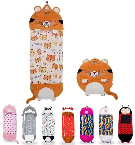 ZVD Sac de Couchage Enfant, Oreiller de Sac de Couchage 2 en 1, Sac De Couchage pour Animaux avec Coussin, 180 x 70 Cm (Tigre)