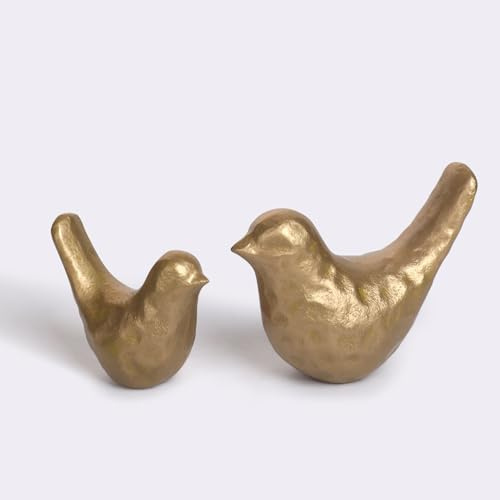 SUJUN Elegant Cast Iron Bird Statue with Vintage Brass Coating – Gold Bird Figurine for Home Desk, Living Room, Bedroom, Office – Charming Decorative Ornament