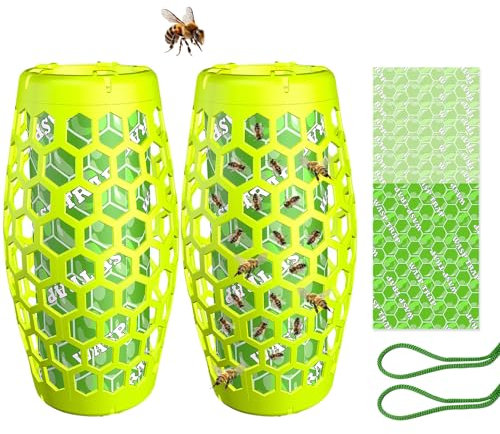 Trappola per vespe, 2 pezzi, trappole per api da esterno, da appendere, con 4 ripiani adesivi, atossici e riutilizzabili, gialli, trappole per giardino, cortile, fattoria (A)