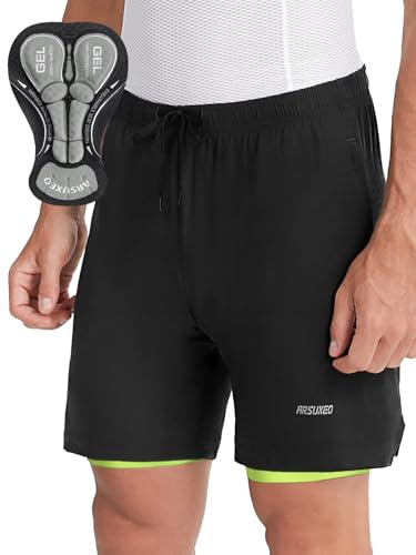 ARSUXEO Pantalones Cortos de Ciclismo para Hombre Pantalones Cortos de Ciclismo de montaña Acolchados y Holgados 2506 Negro Verde M