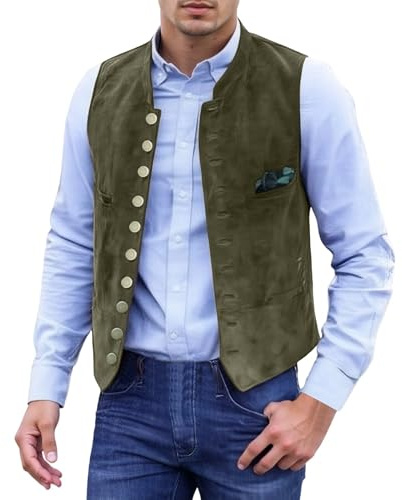 Zanisouta Gilet traditionnel pour homme - Costume de fête de la bière - Col montant - Gilet de costume traditionnel - Gilet traditionnel sans manches - Gilet traditionnel sans manches - Costume
