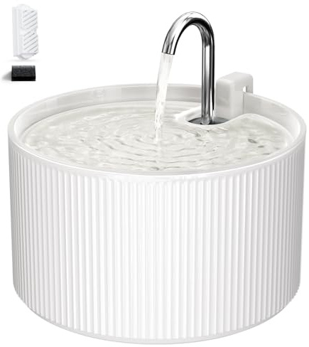 Voluas Ceramic Cat Water Fountain: 2.2L/74oz Cat Fountains for Drinking, Automatic Pet Water Dispenser with Ultra-Quiet Pump and Replacement Filter, Kitty Watering Supplies Indoor Easy Clean 1 Filter