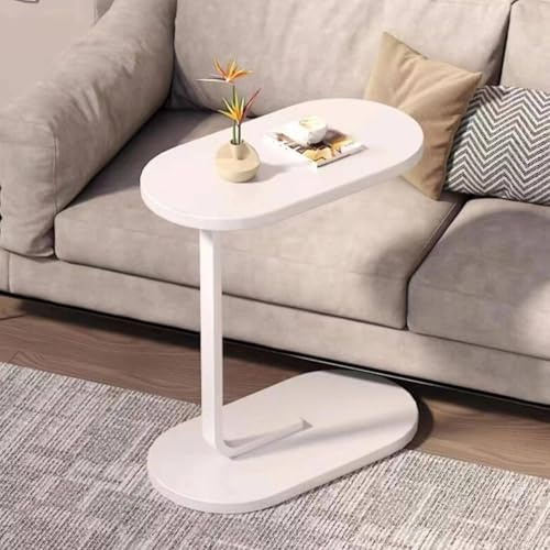 HOMVEX C-Shaped Side Table for Sofa & Bed, Compact Snack Table for Living Room, Bedroom & Office – Small Couch Table for Laptop, Coffee & Books, Wood & Metal End Table (White)
