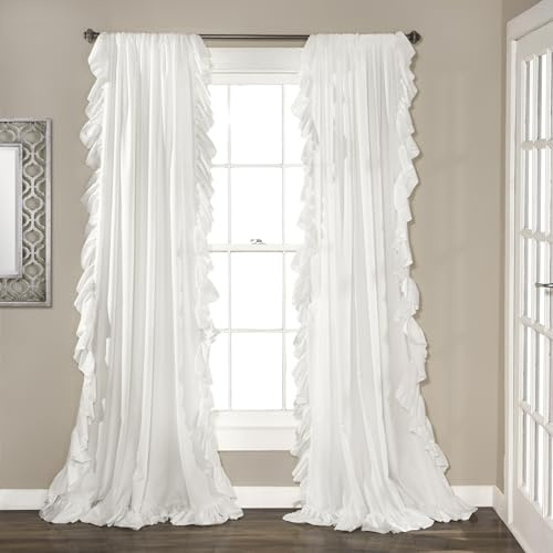 Lush Decor Reyna Ruffle Window Curtain Panel Set, Pair, 54 W x 95 L, White - Flowy Curtain Set - Romantic Ruffle Curtains for Bedroom, Living room, or Dining Room - Farmhouse & Cottage Home Decor