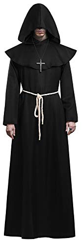 KONVINIT Medieval Fraile Túnica Disfraz Monje con Capucha Disfraces de Monje Sacerdote Disfraz de Monje Hombre para Halloween Disfraz Cosplay