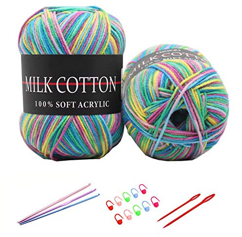 YAMEE Gomitoli di acrilica 6 * 50 g,Filo per uncinetto,Gomitolo cotone per uncinetto,Multicolore filo con sfumatura di Colore con uncinetto e set di filati all'uncinetto