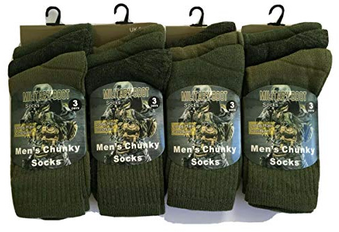 QZ FASHION 6 pares de calcetines militares para hombre, botas térmicas de senderismo, caminar, combate, cálidas, 6-11, caqui, 6-11